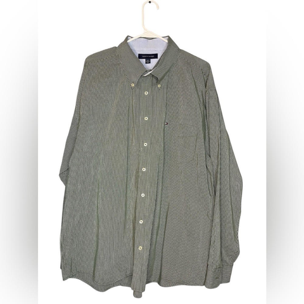 Tommy Hilfiger XXL Long Sleeve Green Houndstooth Button Up